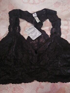 Free People Black Floral Lace Bra Racerback New NWT XL